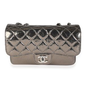 Chanel Metallic Cracked Leather Clams Pocket Accordion Flap Bag